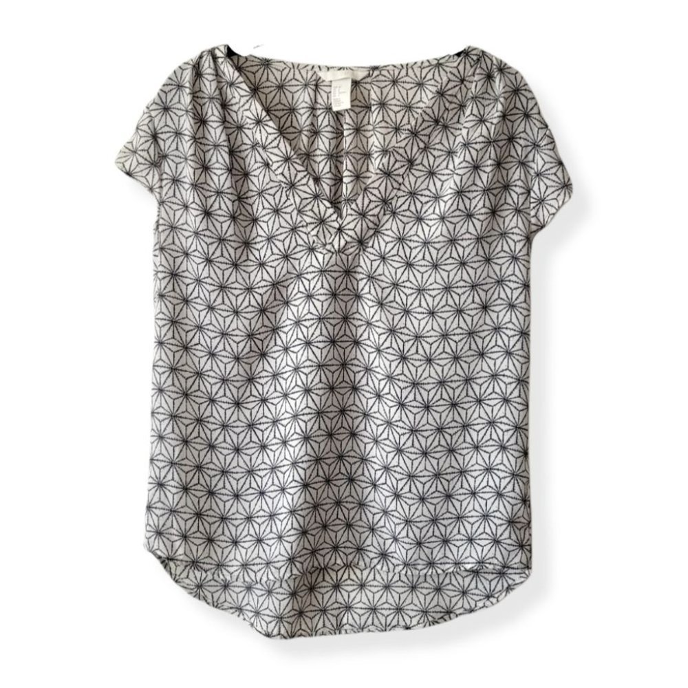 H&m Geometric Pattern Short Sleeve Blouse Size 4